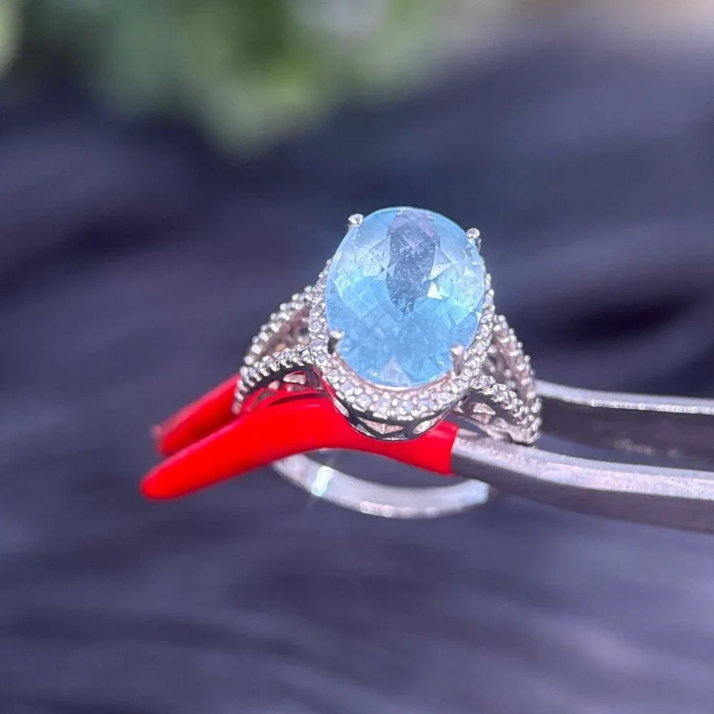 Blue Stone Surrounded With CZ’s Silver 925‎ Ring